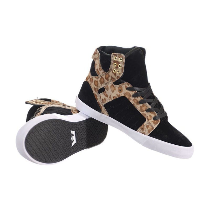 Supra SkyTop Höga Dam Svarta Leopard | UKCHX9614